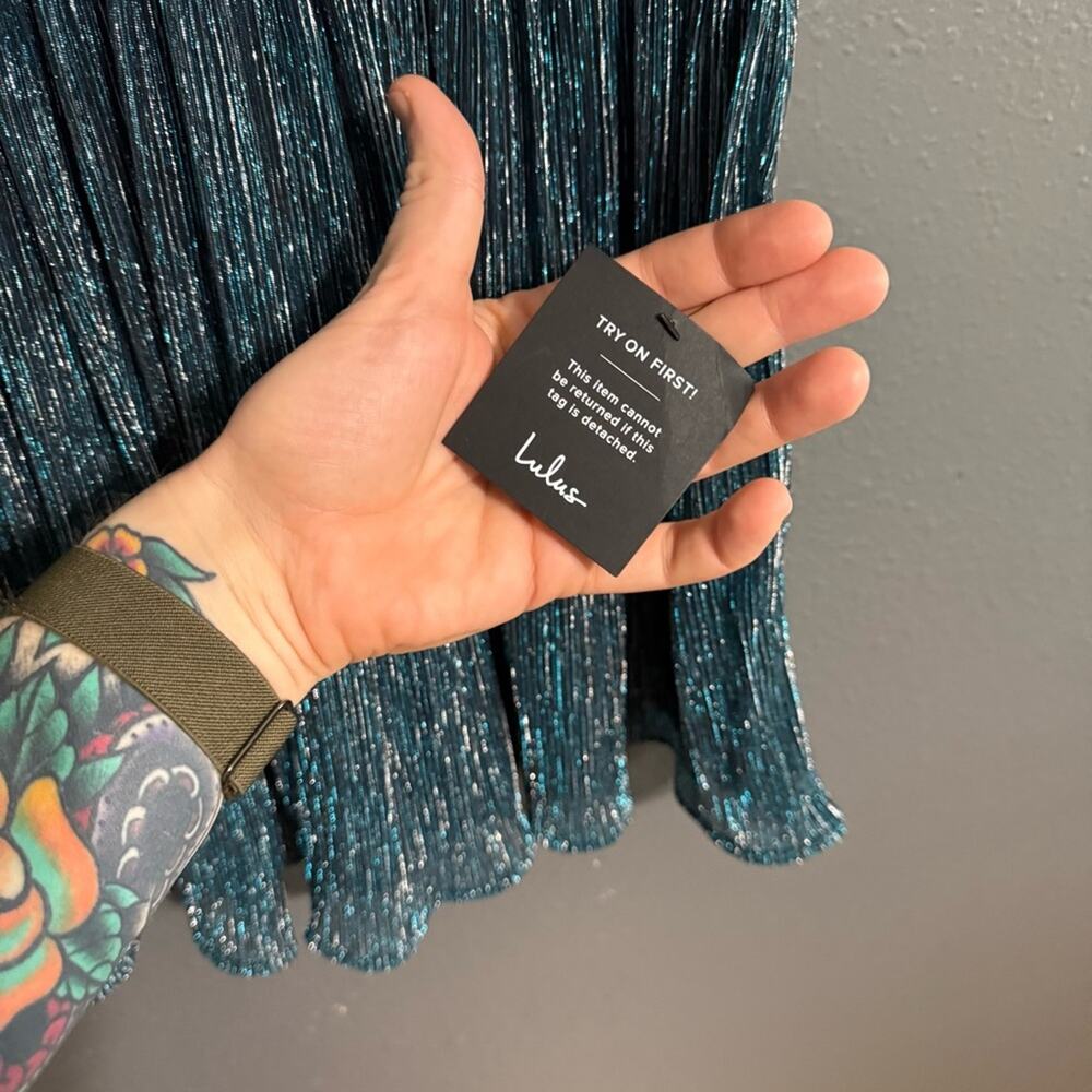 Lulu's NWT Smokeshow Teal Metallic Mini Dress Size M - Picture 7 of 8
